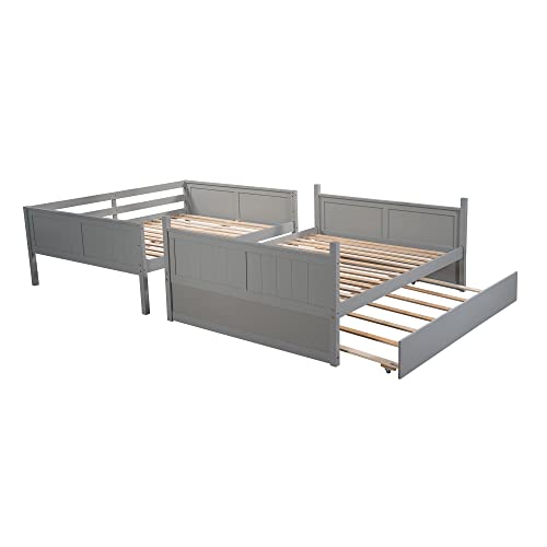Twin Over Full Solid Wood Bunk Bed with Slide and Stairs D861371