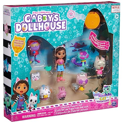Travel Themed Figure Set with Gabby Doll, 5 Cat Toy Figures, Surprise Toys & Dollhouse Accessories F78401