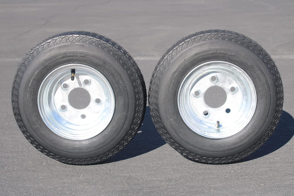 2-Pack Trailer Tire & Rim Set, 480-8 4.80-8, Load Range C, 6 Ply, 5 Lug Galvanized Alloy Wheels J893