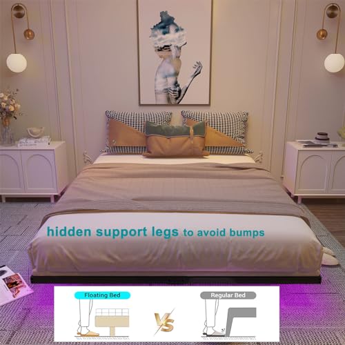 Queen Size Metal Platform Bed Frame with LED Lights A362