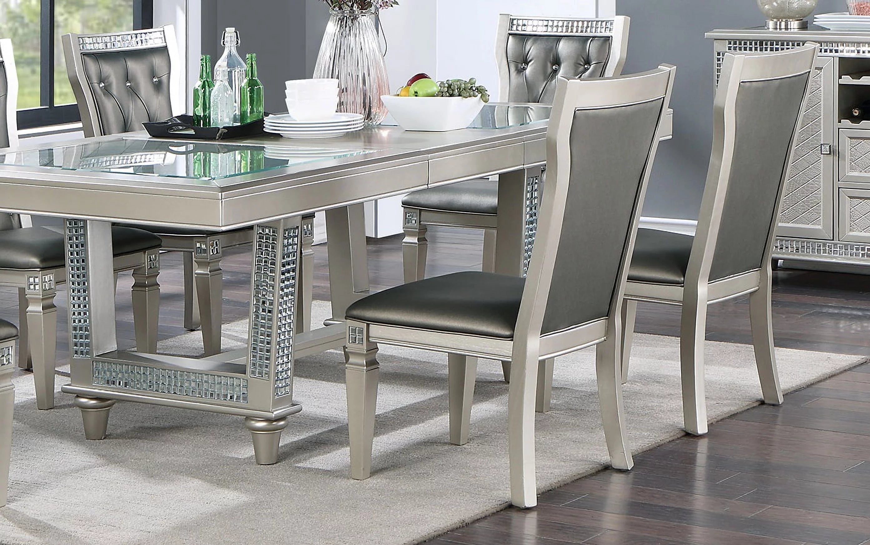 Silver Hue Glass Rectangle Dining Table N892