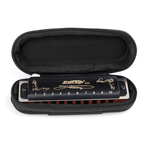 Harmonica Key of G 10 Hole 20 Tone Black with Case & Cleaning Cloth L52863