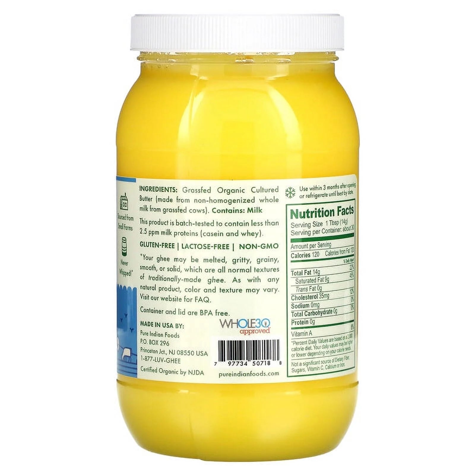 Organic Grass-Fed Cultured Ghee, 15 oz Pack of 2 K608207