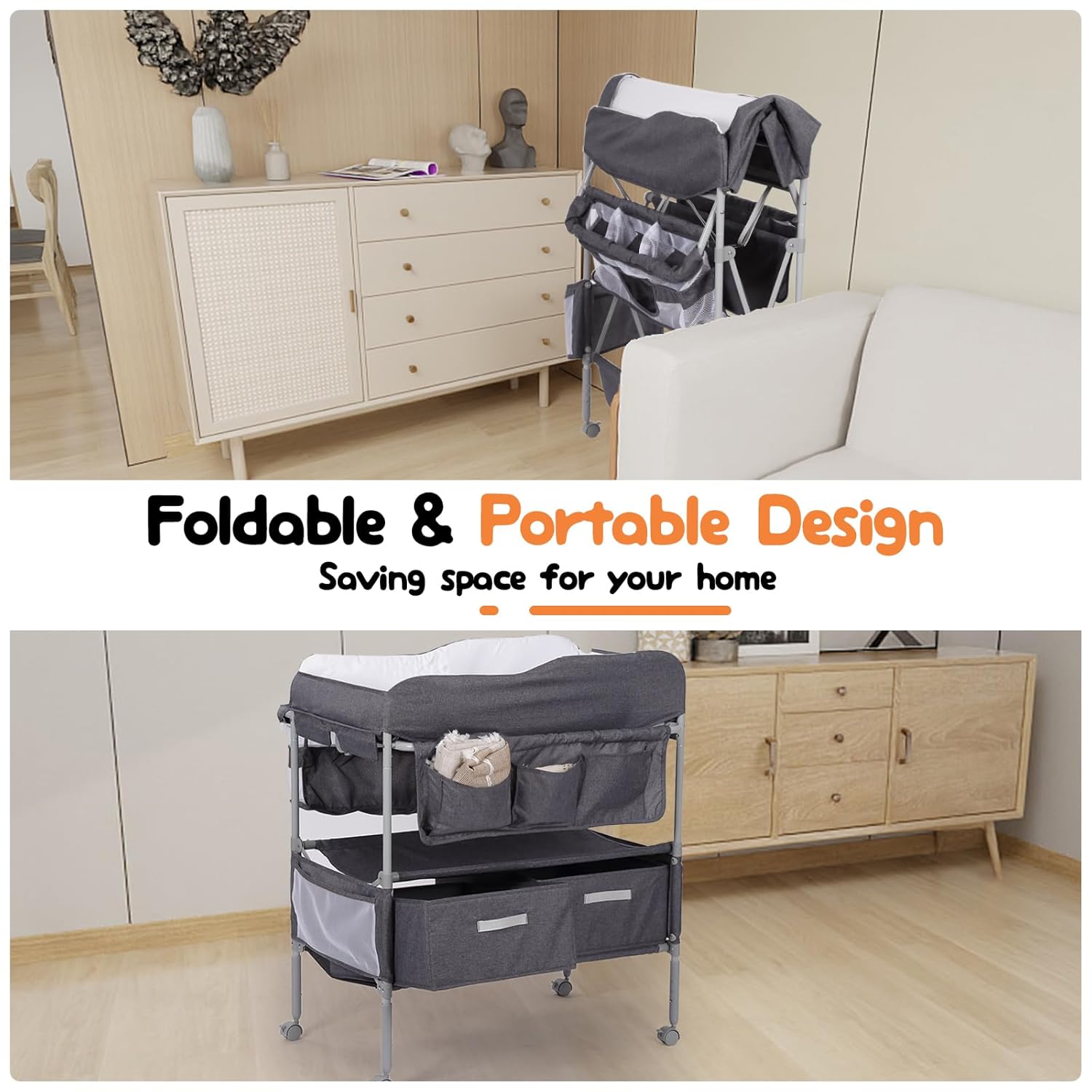 Portable Foldable Changing Table with 2 Storage Baskets I48303