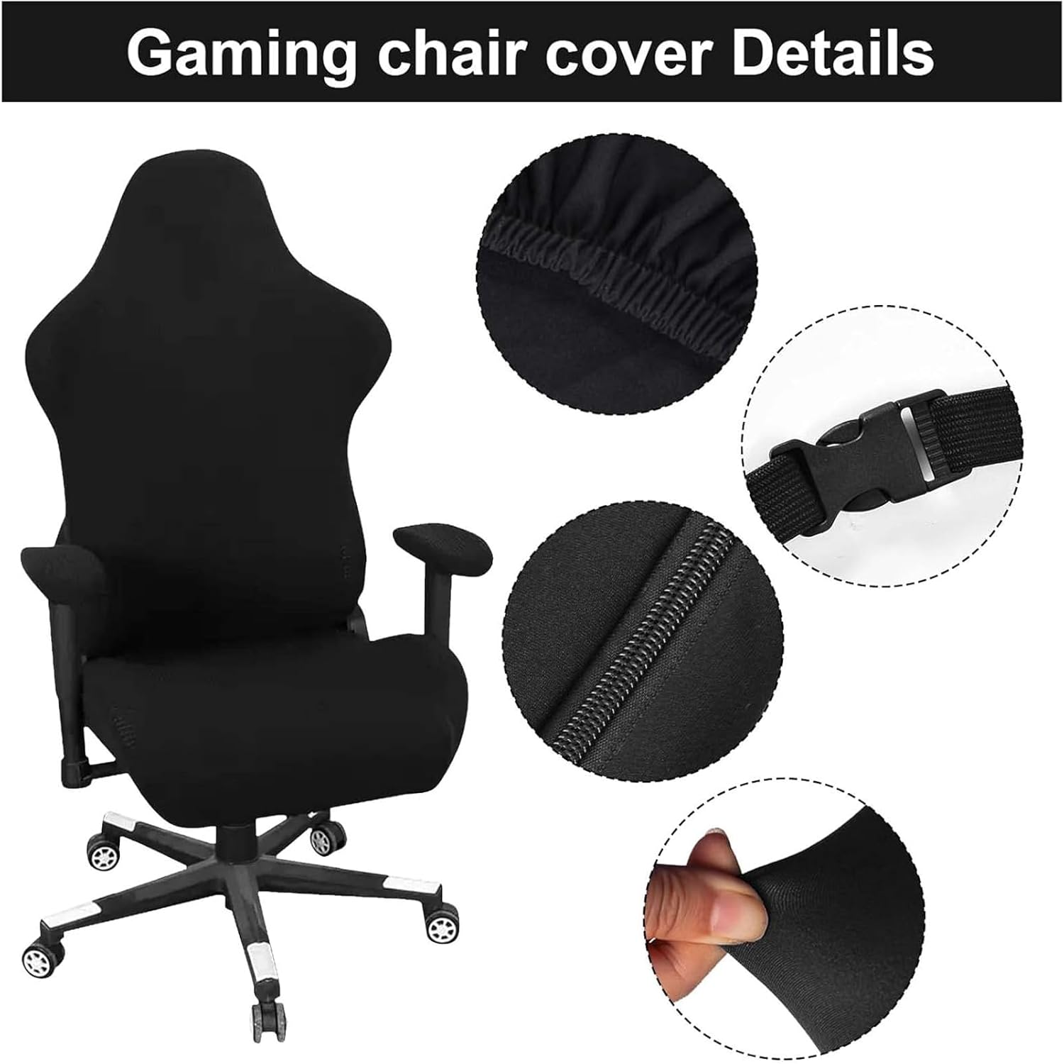 Black Stretchy Polyester Gaming Chair Cover Set of 4 M90744