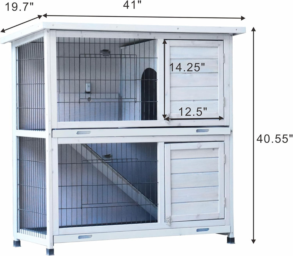 White 2-Story Large Rabbit Hutch with 2 Removable No-Leak Trays Q496483