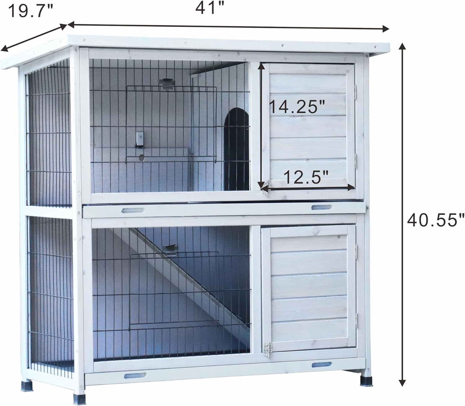 White 2-Story Large Rabbit Hutch with 2 Removable No-Leak Trays Q496483