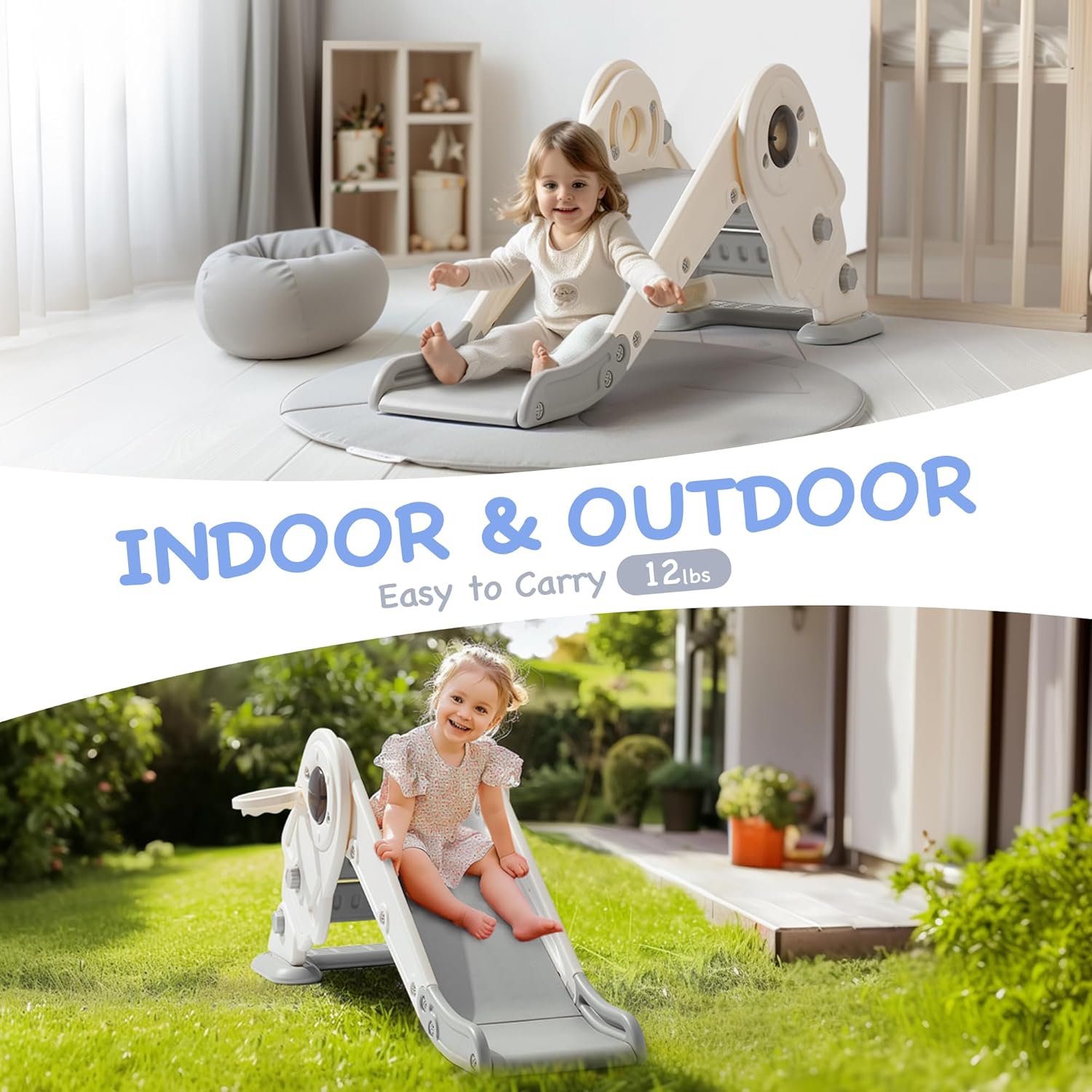 Toddler Slide Set, 2 in 1 Kids Slide with Climber and Basketball Hoop Y715966