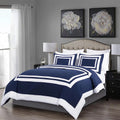 7-Piece King Bed in a Bag Comforter Set with Sheets Navy White Square Pattern Bedding Set O8298