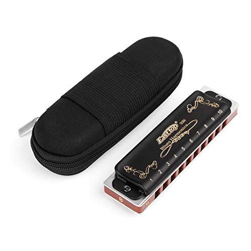 Harmonica Key of G 10 Hole 20 Tone Black with Case & Cleaning Cloth L52863