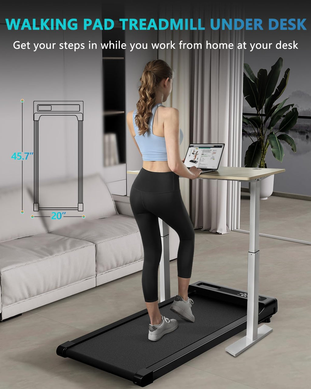 Under Desk Treadmill with Remote Control, 2 in 1 for Walking and Jogging, Portable, LED Display N3482