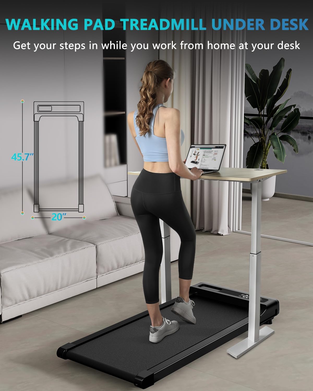 Under Desk Treadmill with Remote Control, 2 in 1 for Walking and Jogging, Portable, LED Display N3482