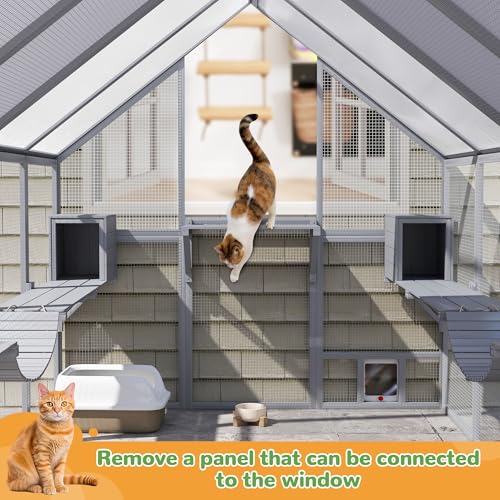 Grey Extra Large Wooden Outdoor Cat Enclosure with Canopy C59261