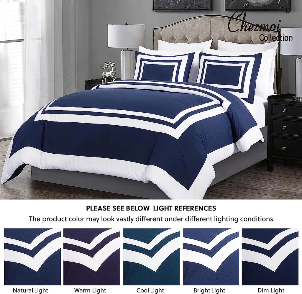 7-Piece King Bed in a Bag Comforter Set with Sheets Navy White Square Pattern Bedding Set O8298