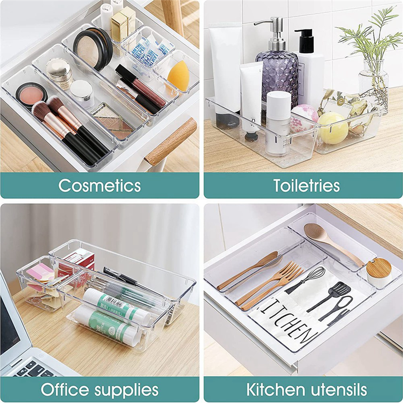 15PCS Clear Plastic Drawer Organizer Set Storage Bins E206