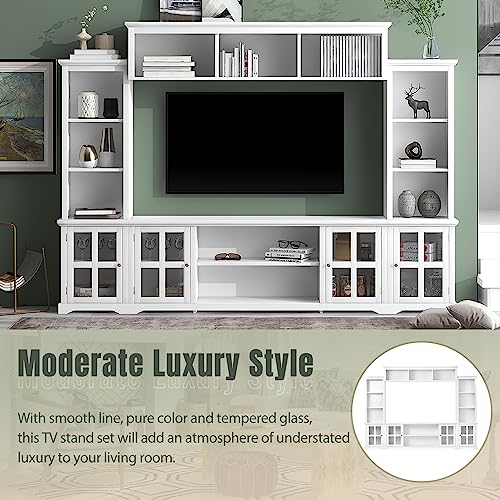 Black TV Console Table with Bookshelves and Tempered Glass Door U48585