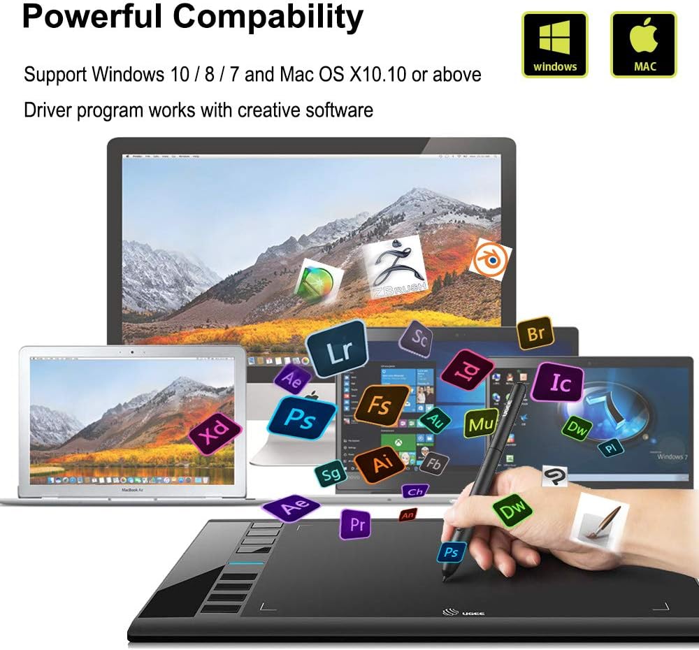 10 x 6 inch Graphics Drawing Tablet with 8 Hot Keys I719556