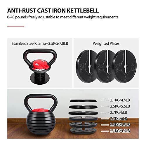 Adjustable Cast Iron Kettlebell Weights Set 5, 8, 9, 12lb B1766