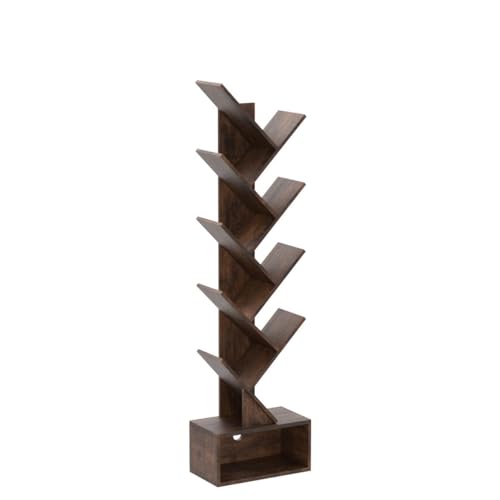 9 Tier Tree Bookshelf with Drawer, Greige F9678