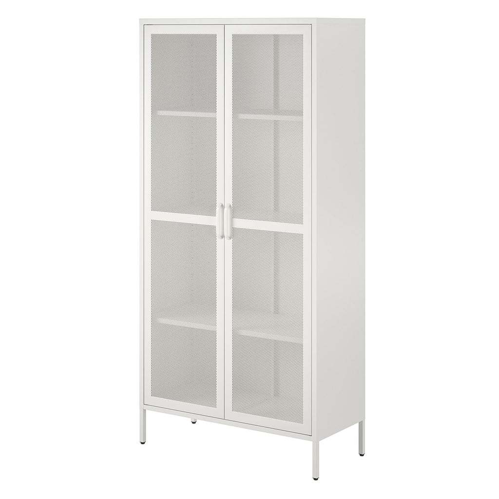 2 Door Tall Metal Locker Style Storage Cabinet with Mesh Metal Doors, Soft White V254
