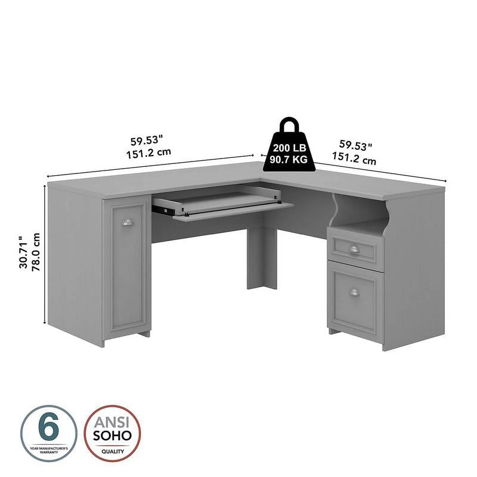 60W L Shaped Desk with Drawers and Storage Cabinet, Gray W42135