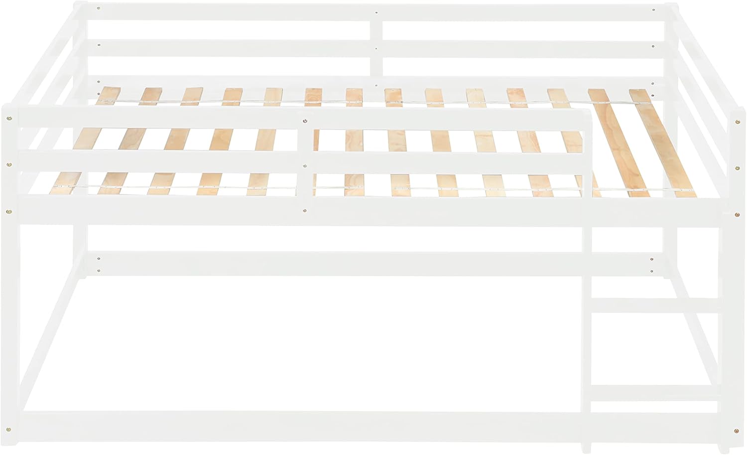 White Twin Over Twin Loft Bed Wooden Bed Frame with Safety Guardrail and Ladder B891893