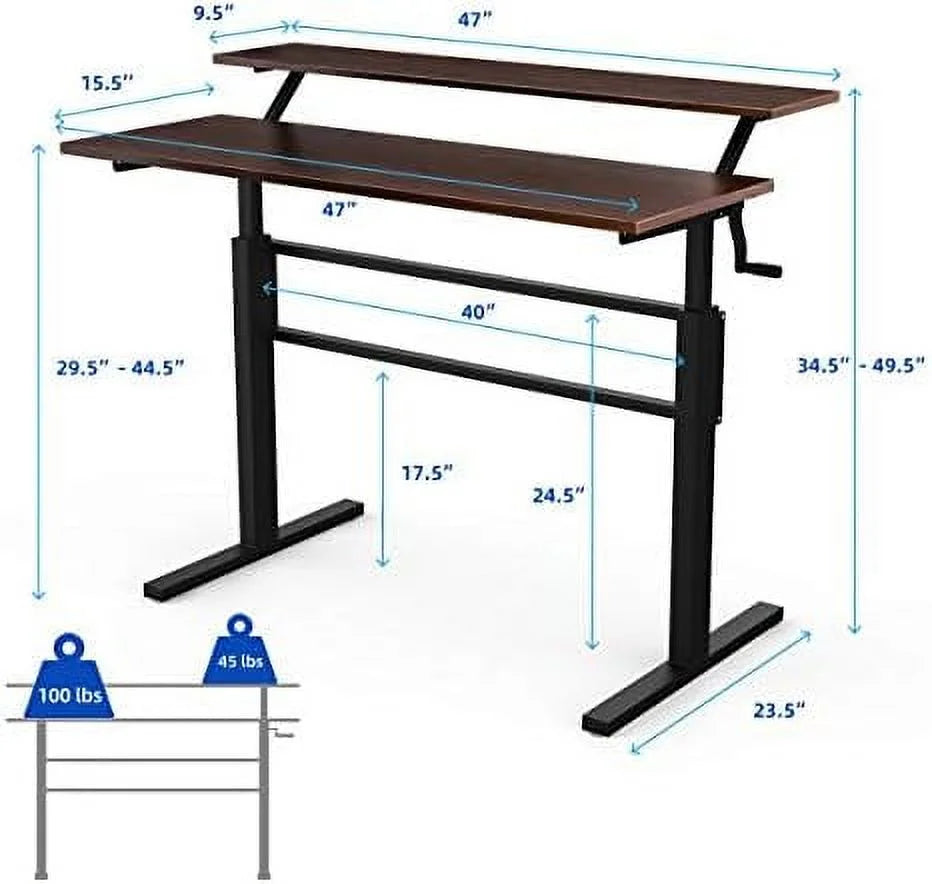 2-Tier Height Adjustable Standing Desk with Monitor Stand (Brown) Y293