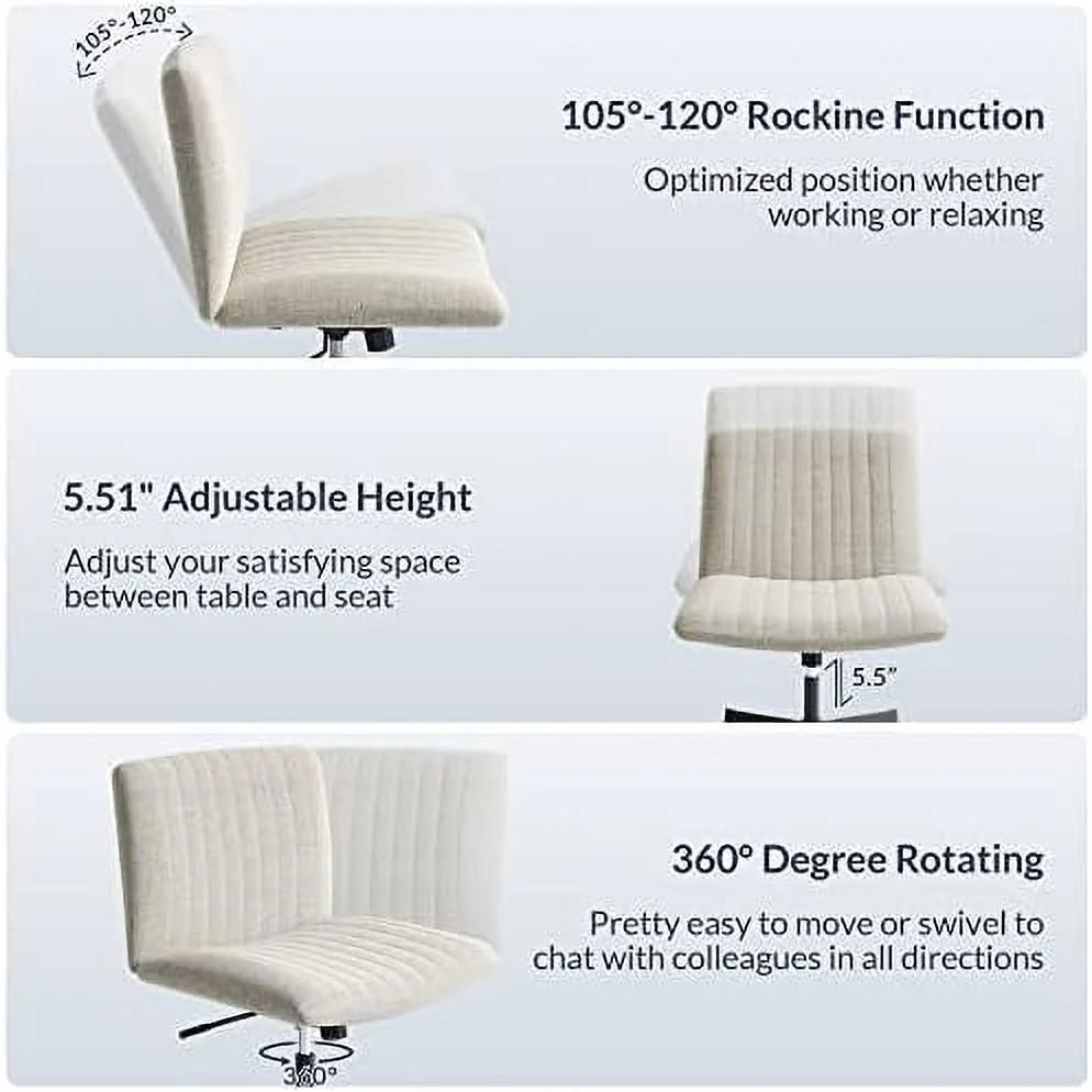 Beige Armless Ergonomic Office Chair With Height Adjustment And Tilt Function G638