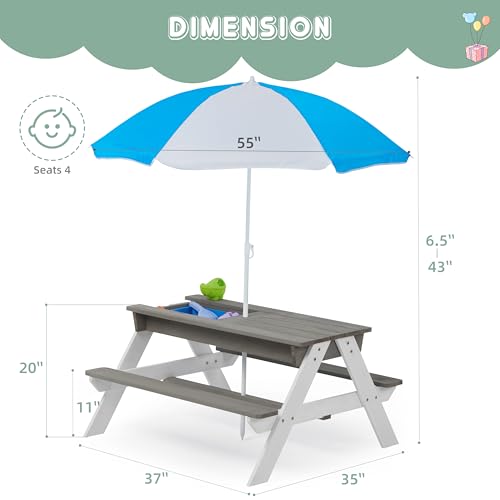 Wooden Sand & Water Table with Umbrella B829