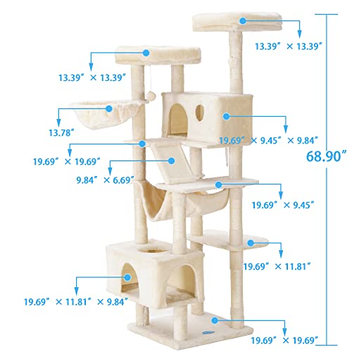 Light Gray 69 Inch Cat Tree with Scratching Posts O79980