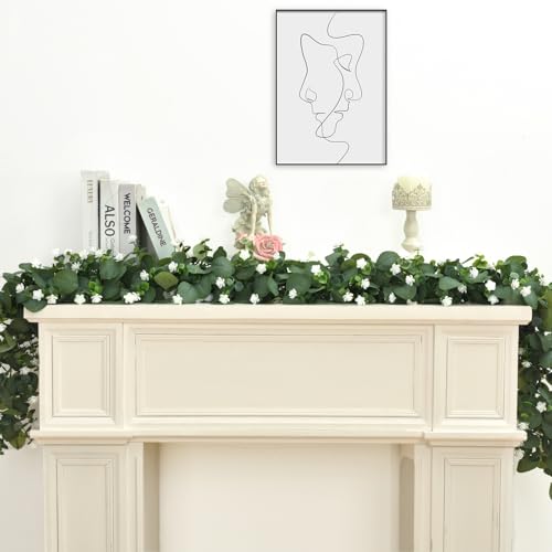 2 Packs 12 FT Artificial Eucalyptus Garland with Boxwood Flowers J163553