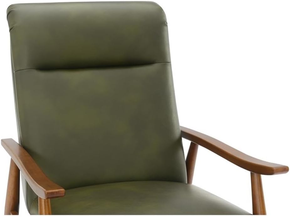Fern Green Faux Leather Wood Arm Push Back Recliner I293