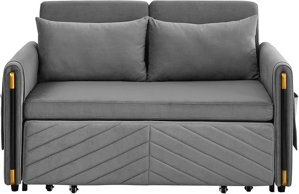 Gray Velvet Convertible Sofa with Pull Out Bed K844