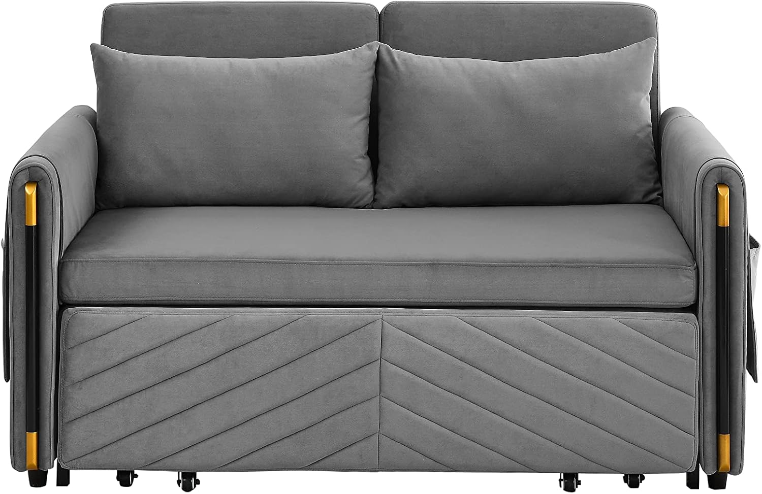 Gray Velvet Convertible Sofa with Pull Out Bed K844