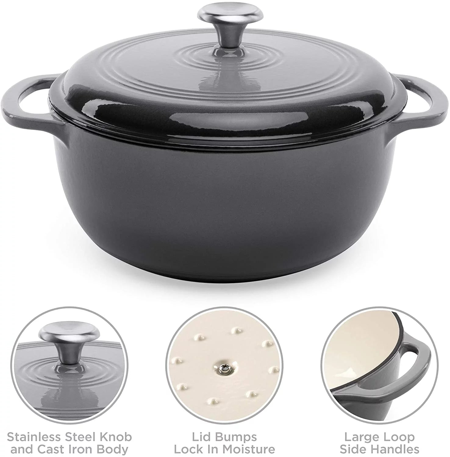 6qt Ceramic Non-Stick Cast Iron Dutch Oven with Enamel Coating, Gray V97189