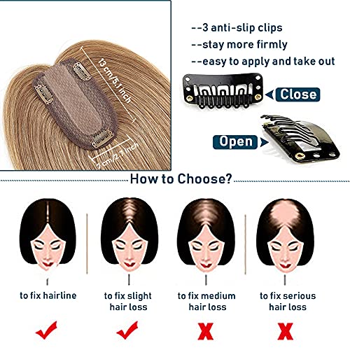 100% Real Human Hair Topper with Silk Base 3 Clips C61151