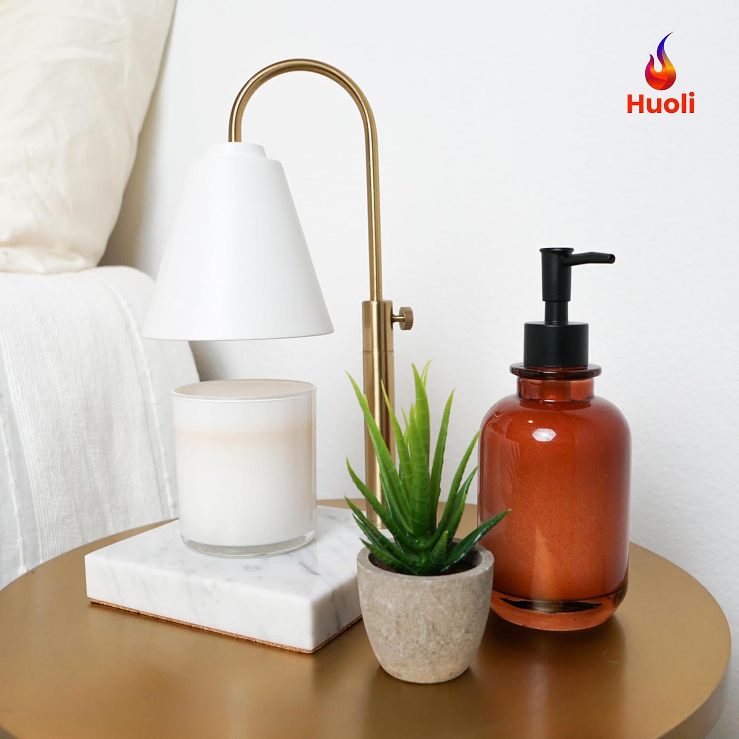 Adjustable Electric Candle Warmer with Dimmer, Marble Base, Gold Frame L6474