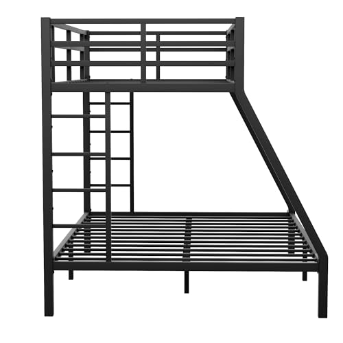 Black Full XL Over Queen Metal Bunk Bed Frame with 2 Ladder K27231