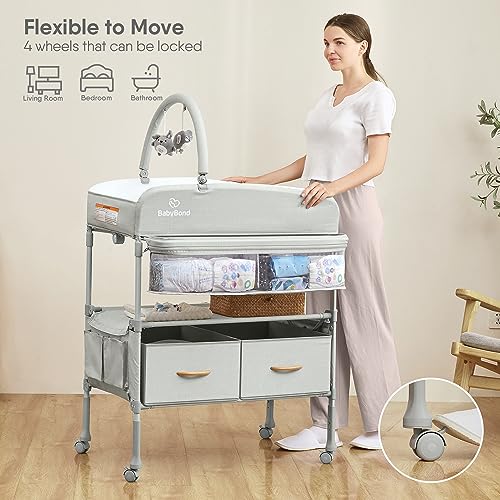 Grey Foldable Baby Changing Table with 2 Storage Baskets N401