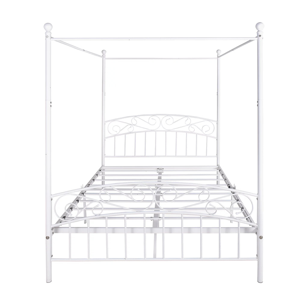 Queen Size Black Metal Canopy Bed Frame with Headboard T952