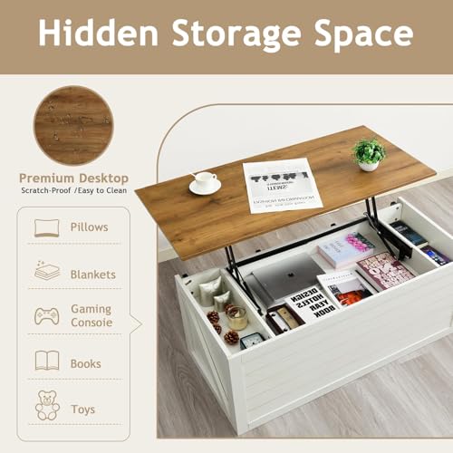 White 48 Inch Lift Top Coffee Table with Storage B597