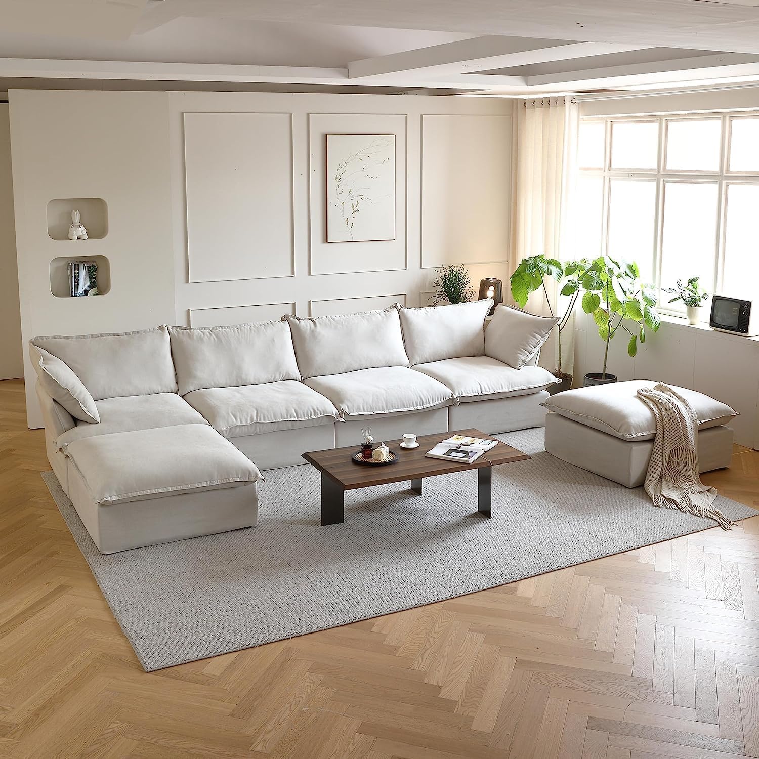 Beige U Shape Sectional Sofa with Ottomans H192961