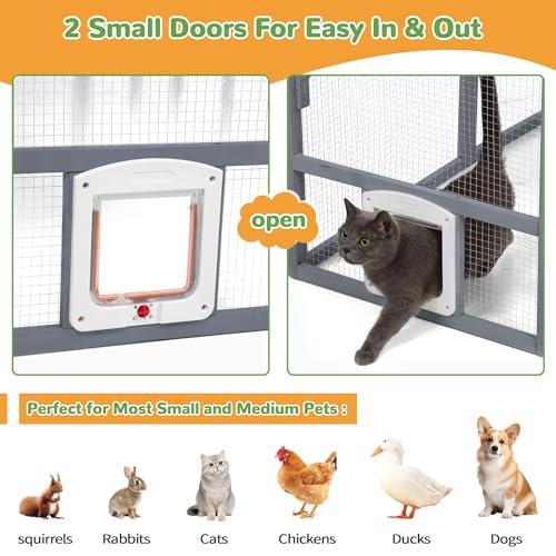 Grey Extra Large Wooden Outdoor Cat Enclosure with Canopy C59261