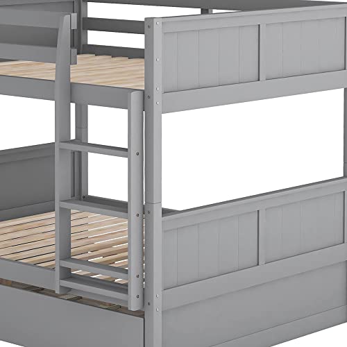Twin Over Full Solid Wood Bunk Bed with Slide and Stairs D861371