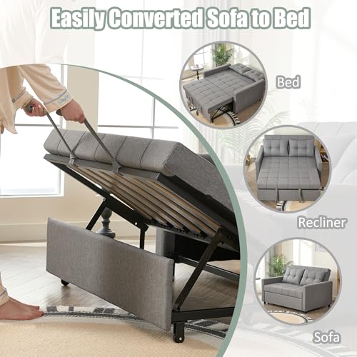 Light Gray Linen Sleeper Sofa with Pull-Out Bed V8935