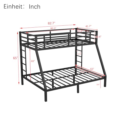 Black Full XL Over Queen Metal Bunk Bed Frame with 2 Ladder K27231