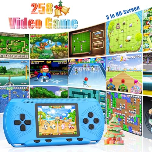 Handheld Game Console 3" HD Screen Built in 258 Video Games Blue Y89351