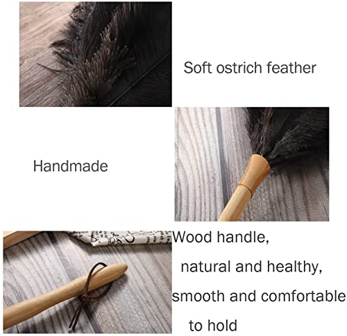 Black 16" 2Pieces Ostrich Feather Duster with Wooden Handle I622566
