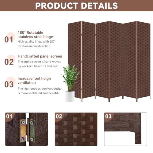 Brown 71" Wood Room Divider Screen G792