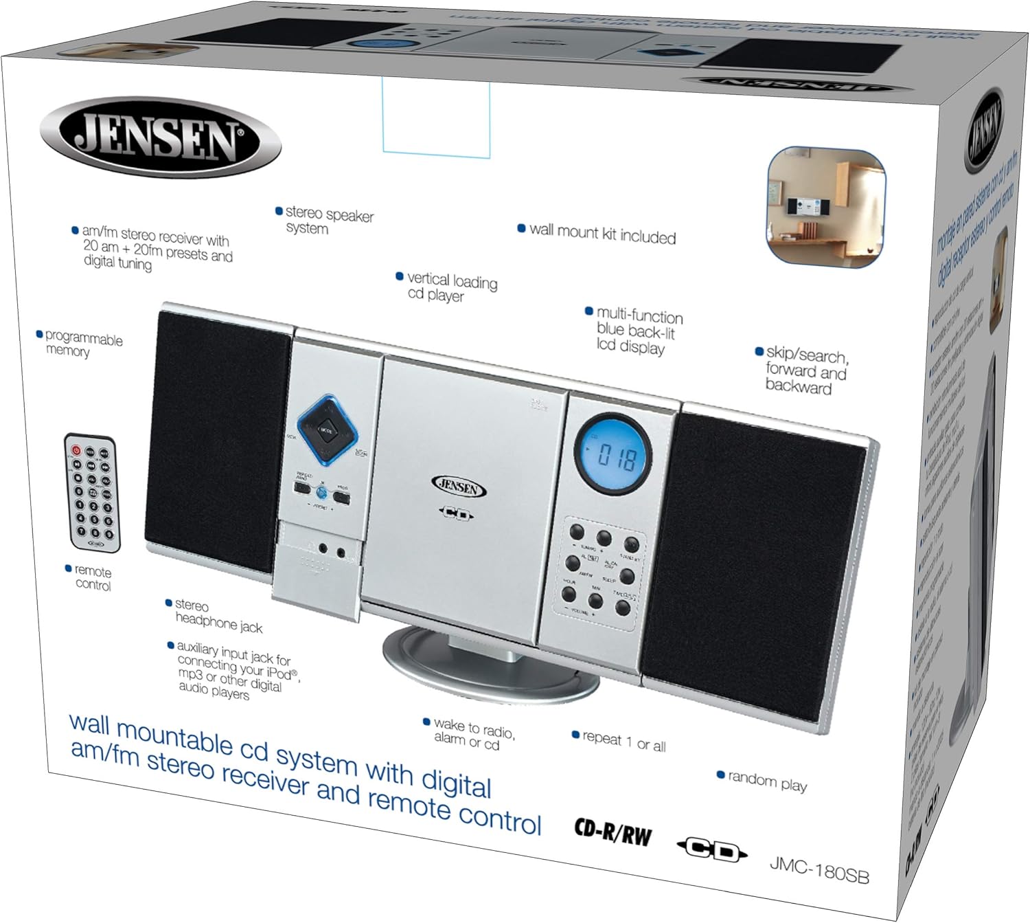 Silver Wall Mountable CD Music System with Speakers Pack of 2 K340